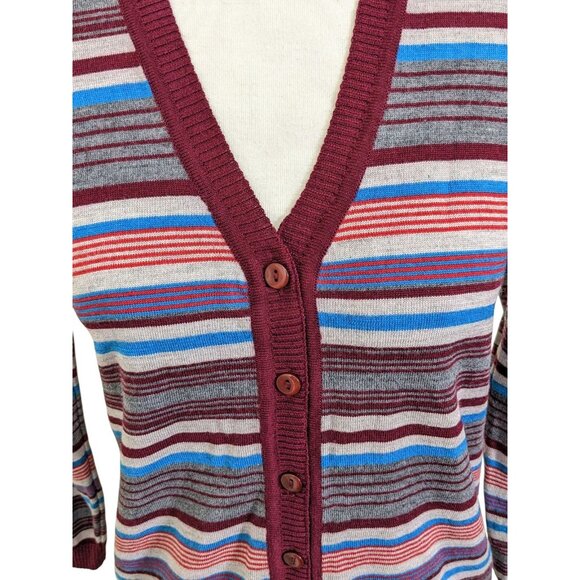 Casablanca Women Merino Wool Cardigan Button Front Euro 38 US 6 Striped Red Blue - Picture 2 of 6